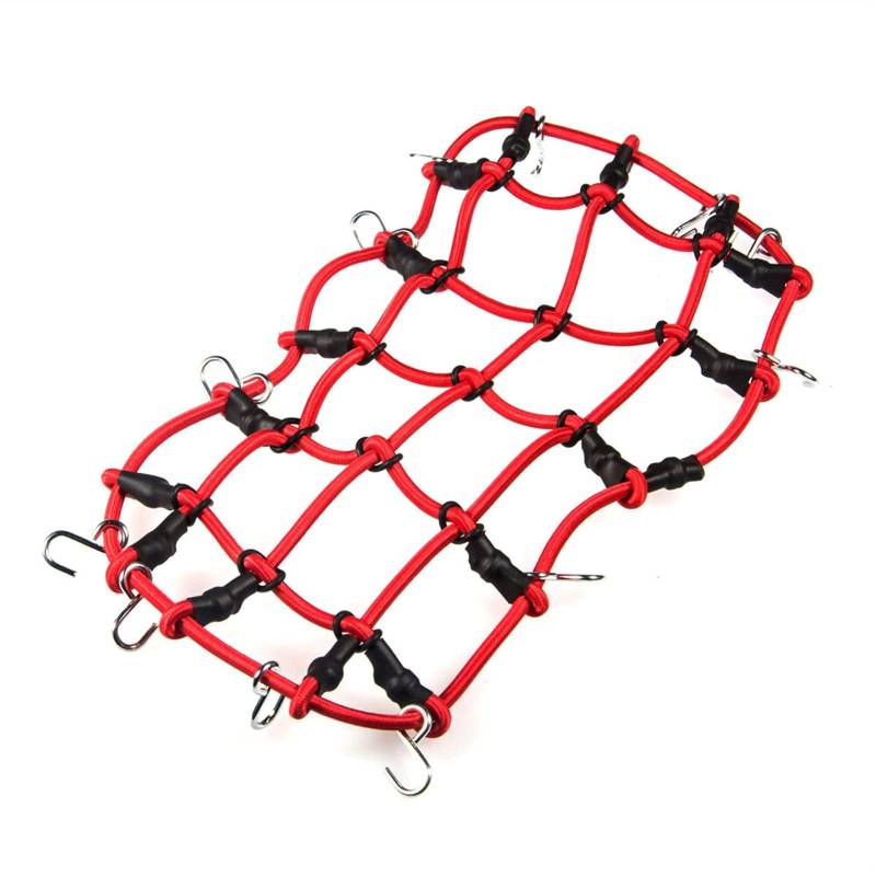 Pexorin Gepäcknetz Elastisches Gepäckdachträgernetz 1:10, for Axial, SCX10 D90 TRX4 CC01 RC Kletterauto mit Haken Spielzeugauto-Abenteuer-Dachträger(Red) von Pexorin