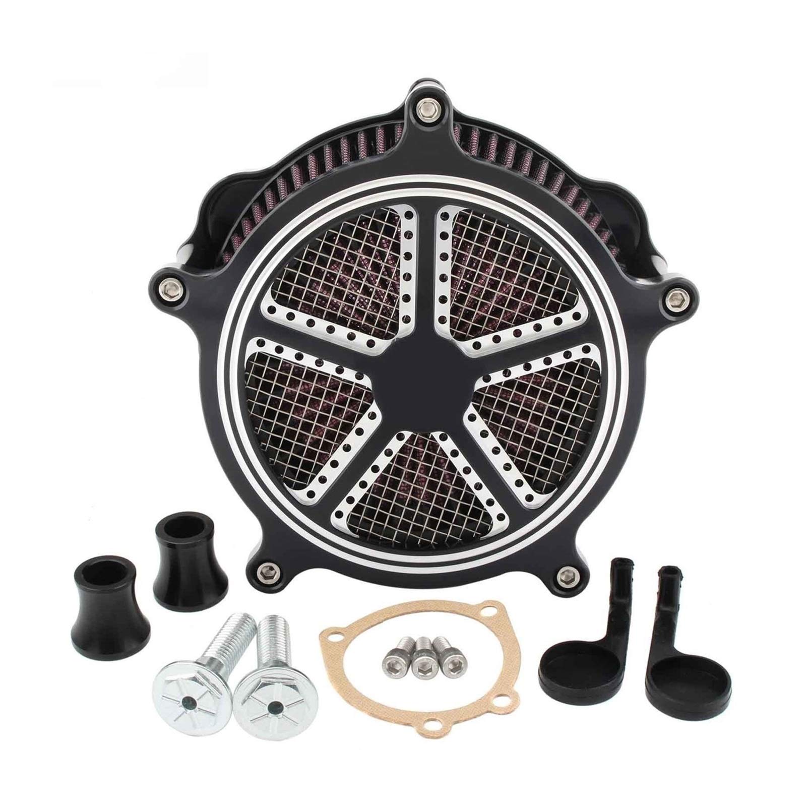 Pexorin Luftfilter Ansaugluftfilter CNC Crafts System Kits, for Harley, Sportster Iron 883 XL 883 1200 48 72 1991-2019 Schwarz Chrom Motorrad-Luftfilter(0324) von Pexorin