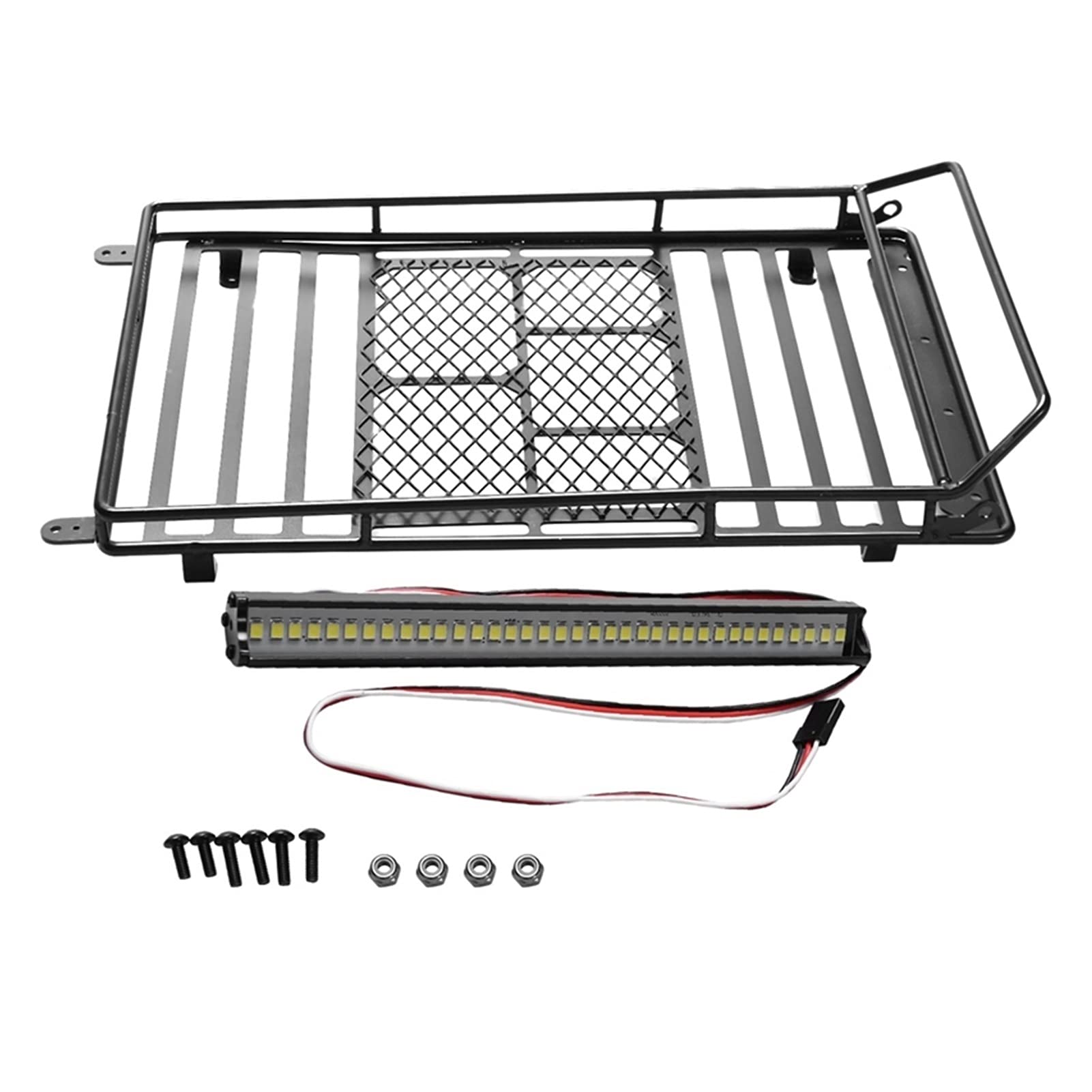 Pexorin Metall-Dachgepäckträger 1/10 RC-Auto, for Traxxas, Trx4 RC4WD Cherokee, for Axial, Scx10 S38 mit 36-Zoll-Scheinwerferleiste Spielzeugauto-Abenteuer-Dachträger von Pexorin