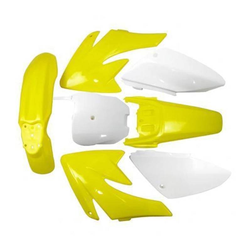 Pexorin Motorrad Kotflügel Panels Kunststoff Verkleidung Kotflügel Körper Abdeckung Kits CRF70 150cc 160cc 200cc Pit Dirt Bike Motorrad-Radabdeckungs-Kotflügel(4 Yellow 3 White) von Pexorin