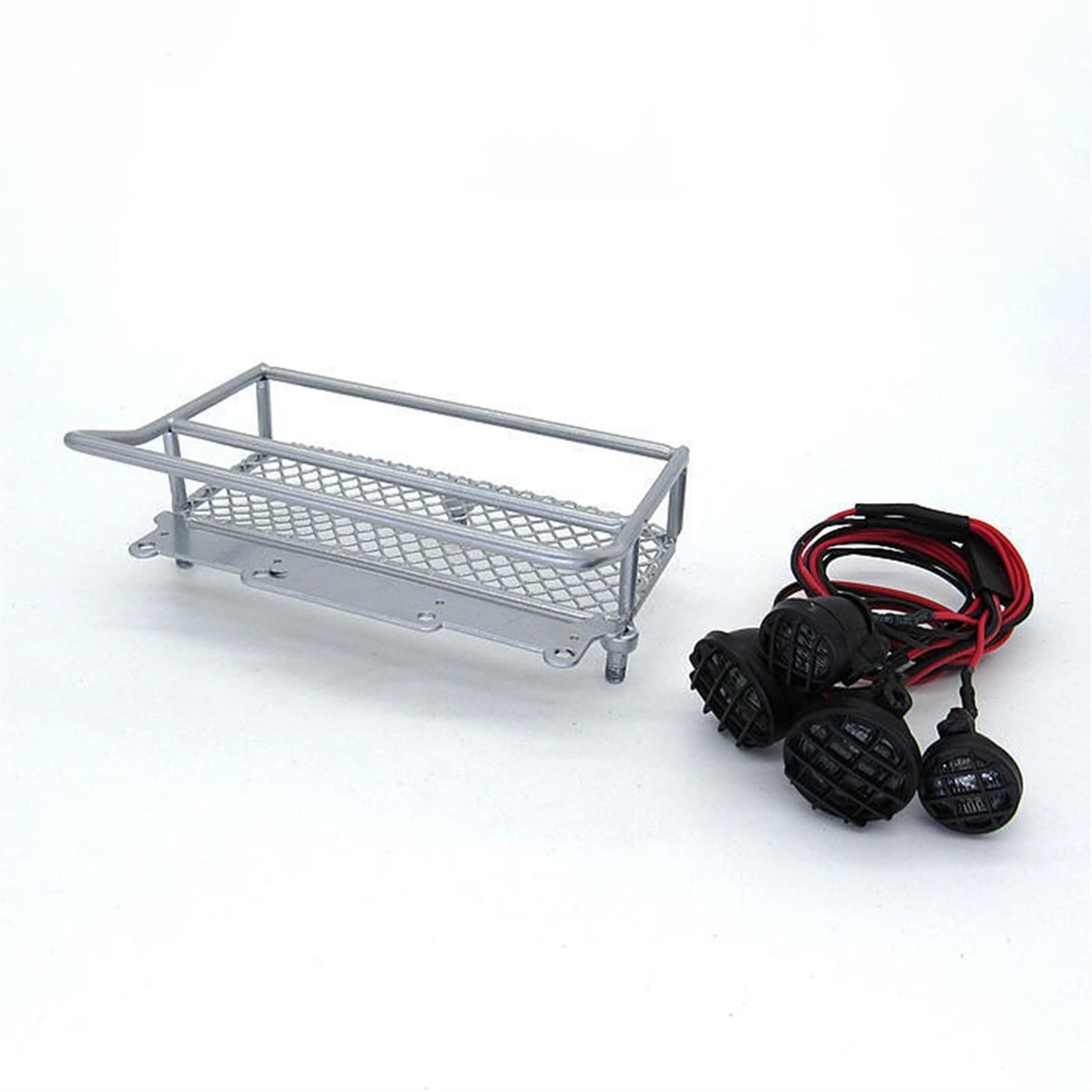 Pexorin RC-Auto-Upgrade-Zubehör, Metall-Dachgepäckträger mit Licht, for WPL, D12 1/10 Rock Crawler Toy Truck Spielzeugauto-Abenteuer-Dachträger(Silver) von Pexorin