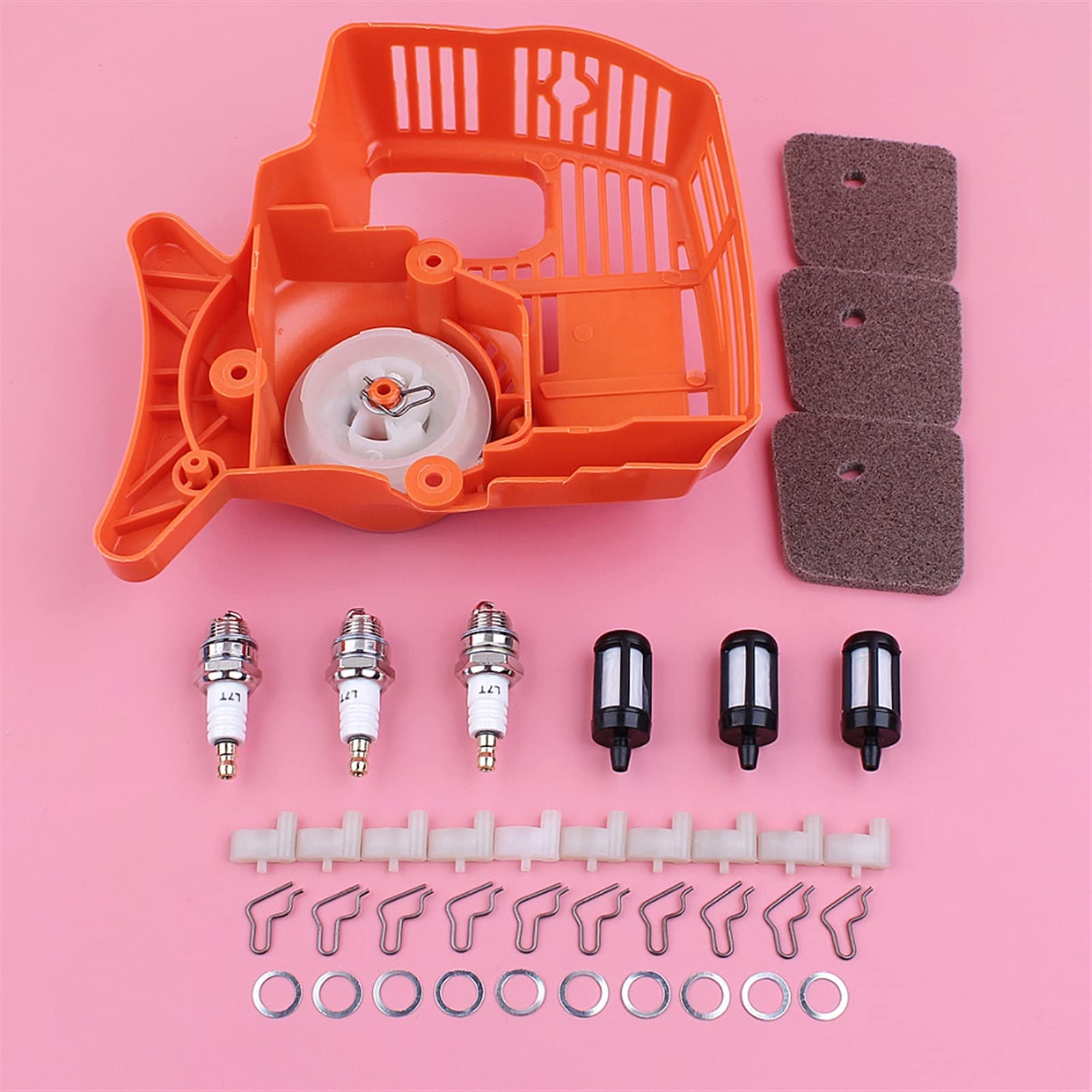 Pexorin Rückstoßstarter, Luft-Kraftstofffilter, Sperrklinke, Federscheibe, Zündkerzensatz, Trimmerteile, for STIHL, FS38, FS45, FS46, FS55, FC55, HL45, KM55 Rückstoß-Seilzugstarter-Kit von Pexorin