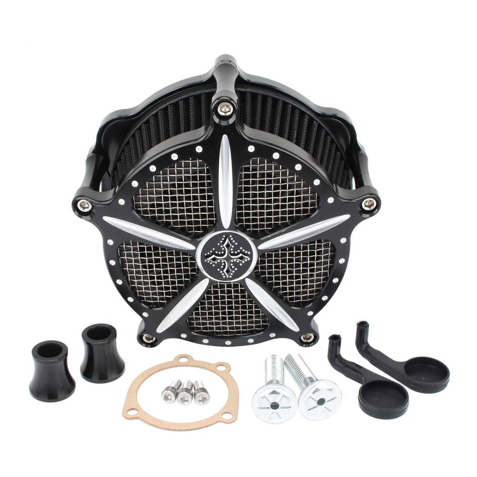 Pexorin Schwarzer CNC-Luftfilter, Motorrad-Venturi-Cut-Luftfilter-Ansaugsystem, for Harley, Sportster Iron 883 XL1200 XL883 48 72 1991-2019 Motorrad-Luftfilter(Black 2) von Pexorin