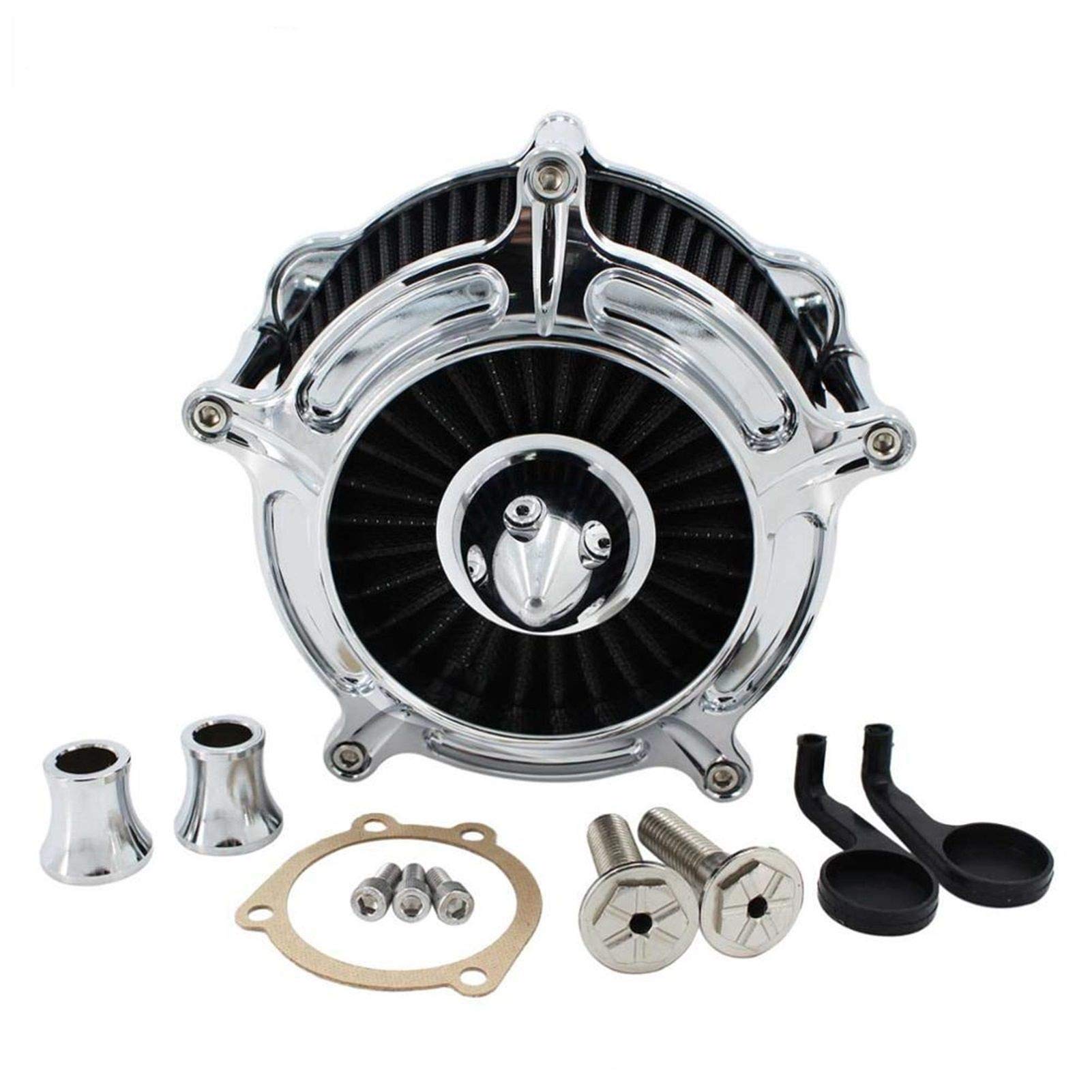 Pexorin Schwarzer Turbinen-Spike-Luftfilter, Motorrad-Luftfilter-Kit, for Harley, Sportster Iron 883 XL 1200 883 48 72 1991-2019 Motorrad-Luftfilter(Chrome) von Pexorin