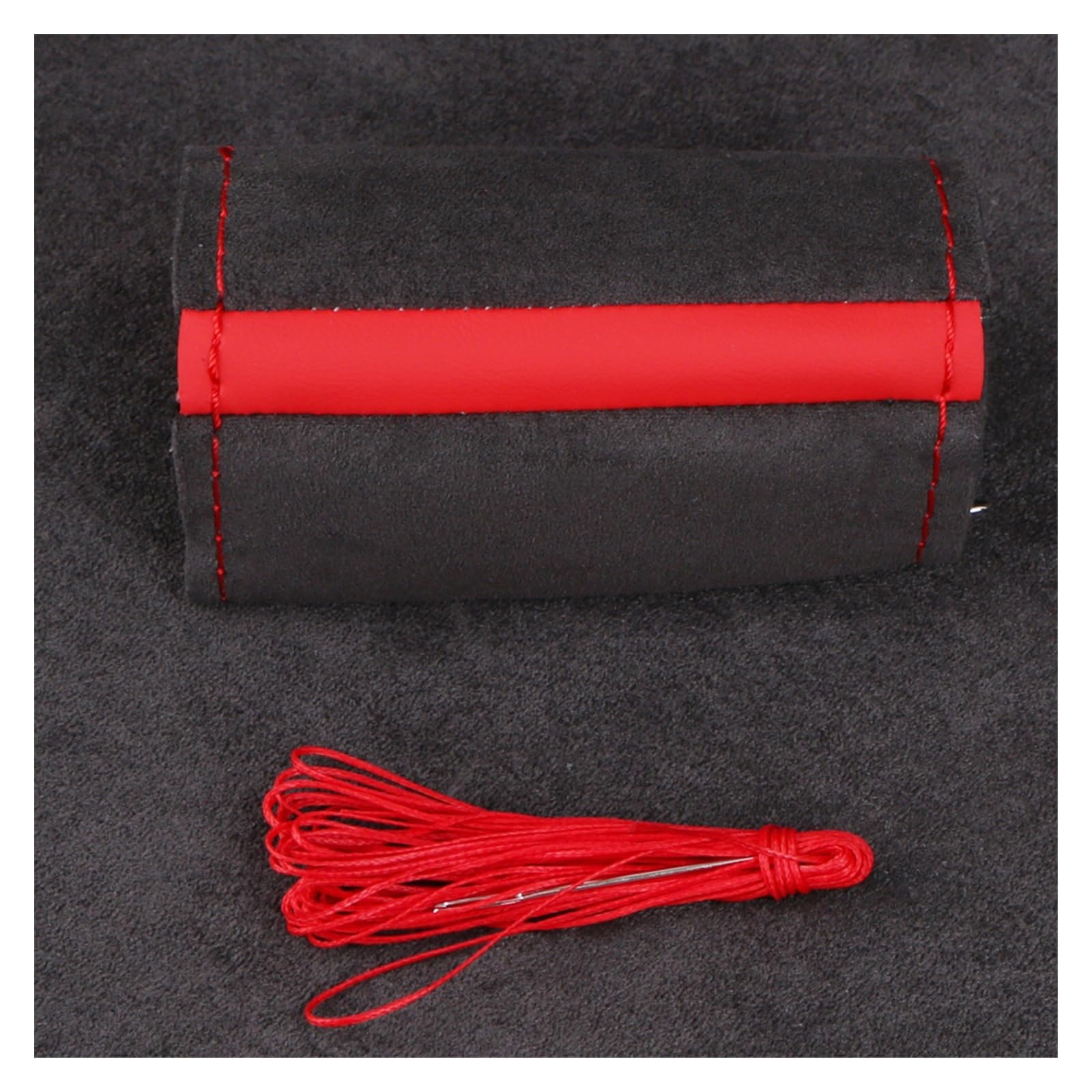 Lenkradbezug 37-38cm Universal-Wildleder-Auto-Lenkradbezug, DIY-Handnähen, Schwarzer Weicher Leder-Flechtbezug Für Auto-Lenkrad Lenkradhülle(Red) von Pfdwmdoi