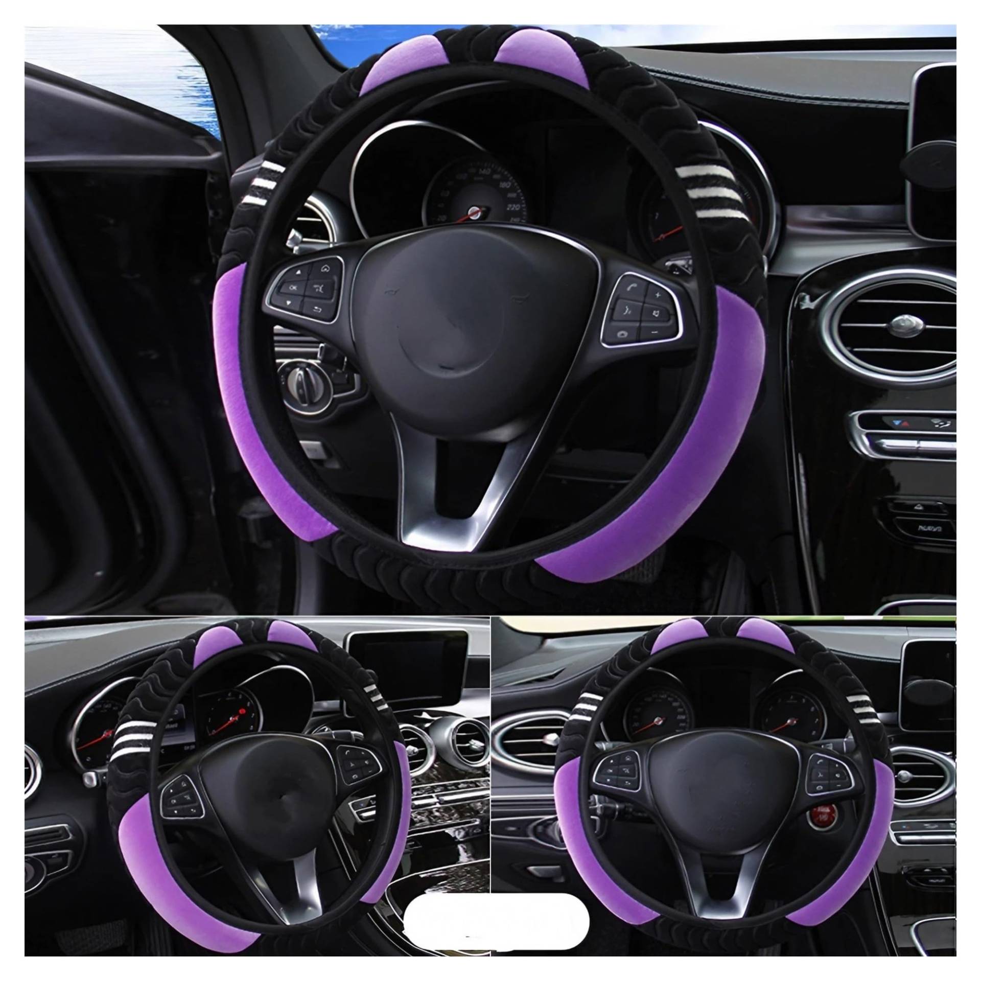 Lenkradbezug Auto-Lenkradbezug, Plüsch, Kleines Monster, Elastisch, Warm, rutschfest, Radbezug, Auto-Styling, Autozubehör Lenkradhülle(Purple) von Pfdwmdoi