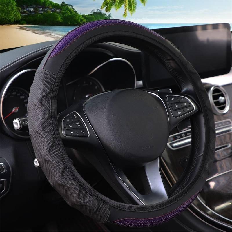 Lenkradbezug Silikon Stereo Leder Carbon Faser Auto Ohne Innenring Lenkrad Abdeckung Auto Zubehör Geeignet Für 14,5-15 Zoll Lenkradhülle(Purple) von Pfdwmdoi