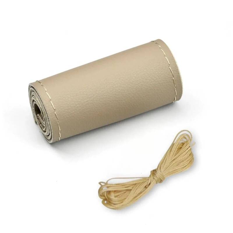 Lenkradbezug Universal-Leder-Auto-Lenkrad-Stich Auf Wrap-Abdeckung Passend Für 38 cm 14 Zoll DIY-Nähen Atmungsaktiv Und rutschfest Schwarz Grau Beige Lenkradhülle(Beige 2) von Pfdwmdoi