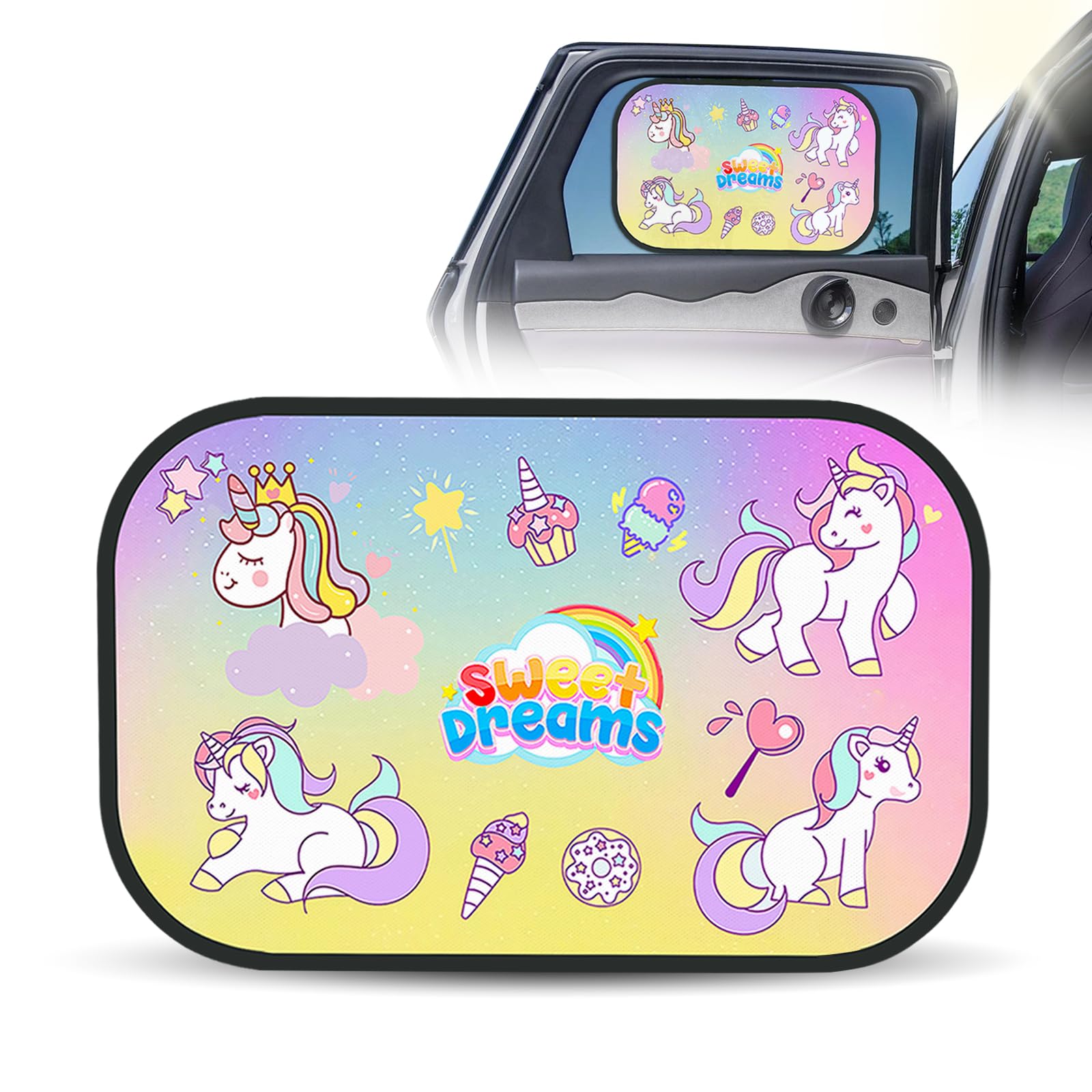 Phantasy® Sonnensegel für Auto, Kinder, 2 Stück, Sonnenschutz, Kinder, Autozubehör, 51 x 31 cm, niedlich, Cartoon, Sonnensegel für Kinder, mit UV-Schutz, Roboter Unicorn Attack von Phantasy