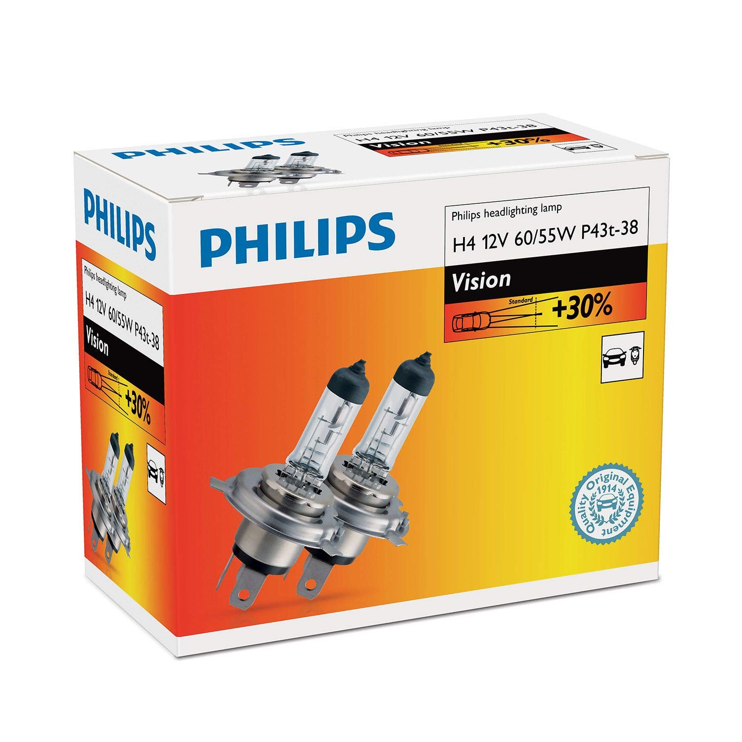 H4 12V 6055W P43t Vision 30% 2st. Philips, White von PHILIPS