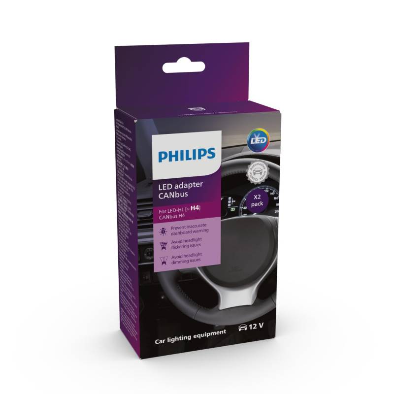 CANBus-Adapter für Philips Ultinon Pro6000 H4-LED, 3-in-1-Lösung, verhindert Warnmeldungen im Armaturenbrett sowie Flackern und Dimmen von PHILIPS