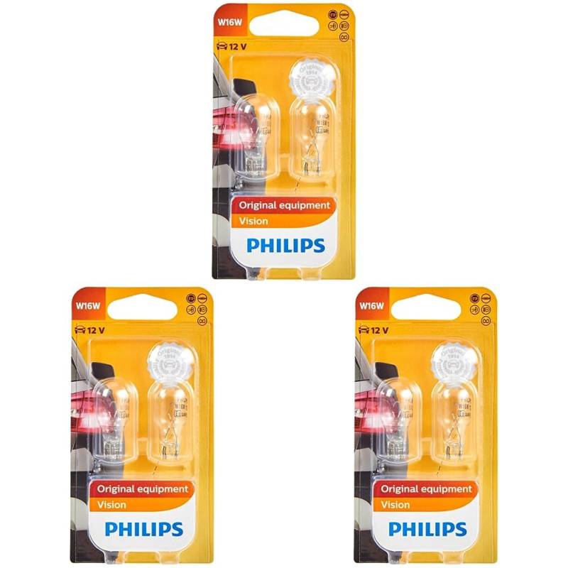 Philips 12067B2 Glassockellampe W16W, 2-er Set Blister (Packung mit 3) von PHILIPS