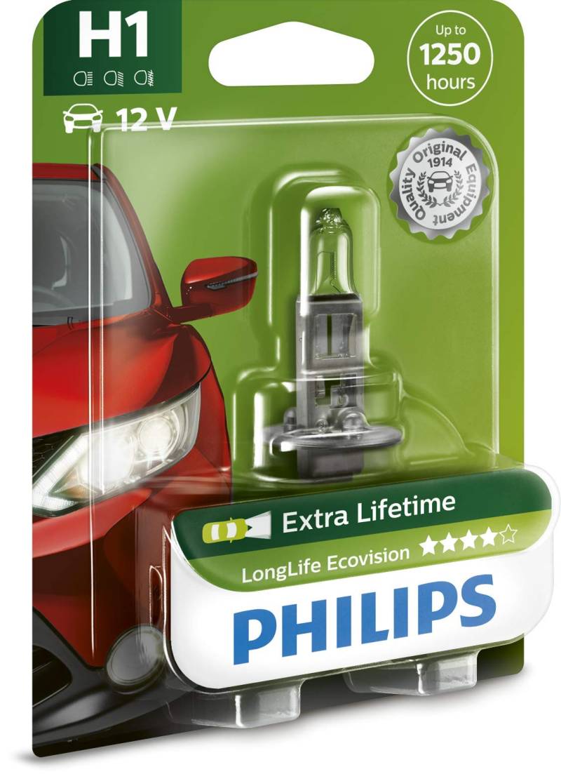 Philips 12258LLECOB1 LongLife EcoVision H1 Scheinwerferlampe 12258LLECOB1, 1er Blister von PHILIPS