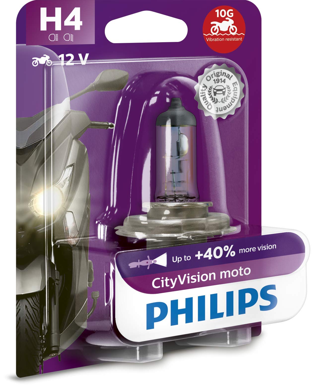 Philips 12342CTVBW City Vision Moto H4 Motorrad-Scheinwerferlampe, 1er Blister von PHILIPS