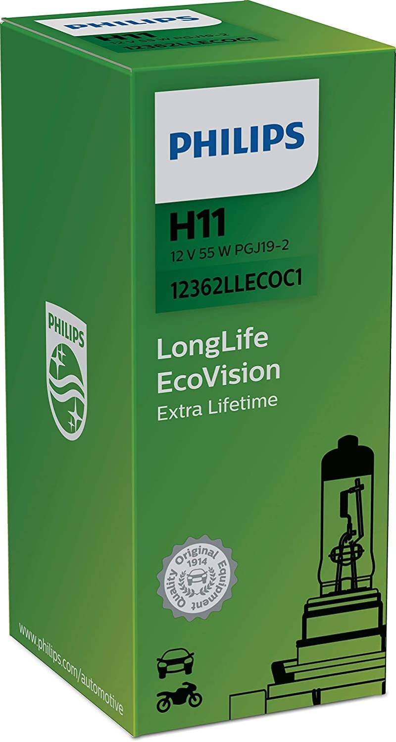 Philips 12362LLECOC1 LongLife EcoVision H11 Scheinwerferlampe 12362LLECOC1, 1er Karton von PHILIPS