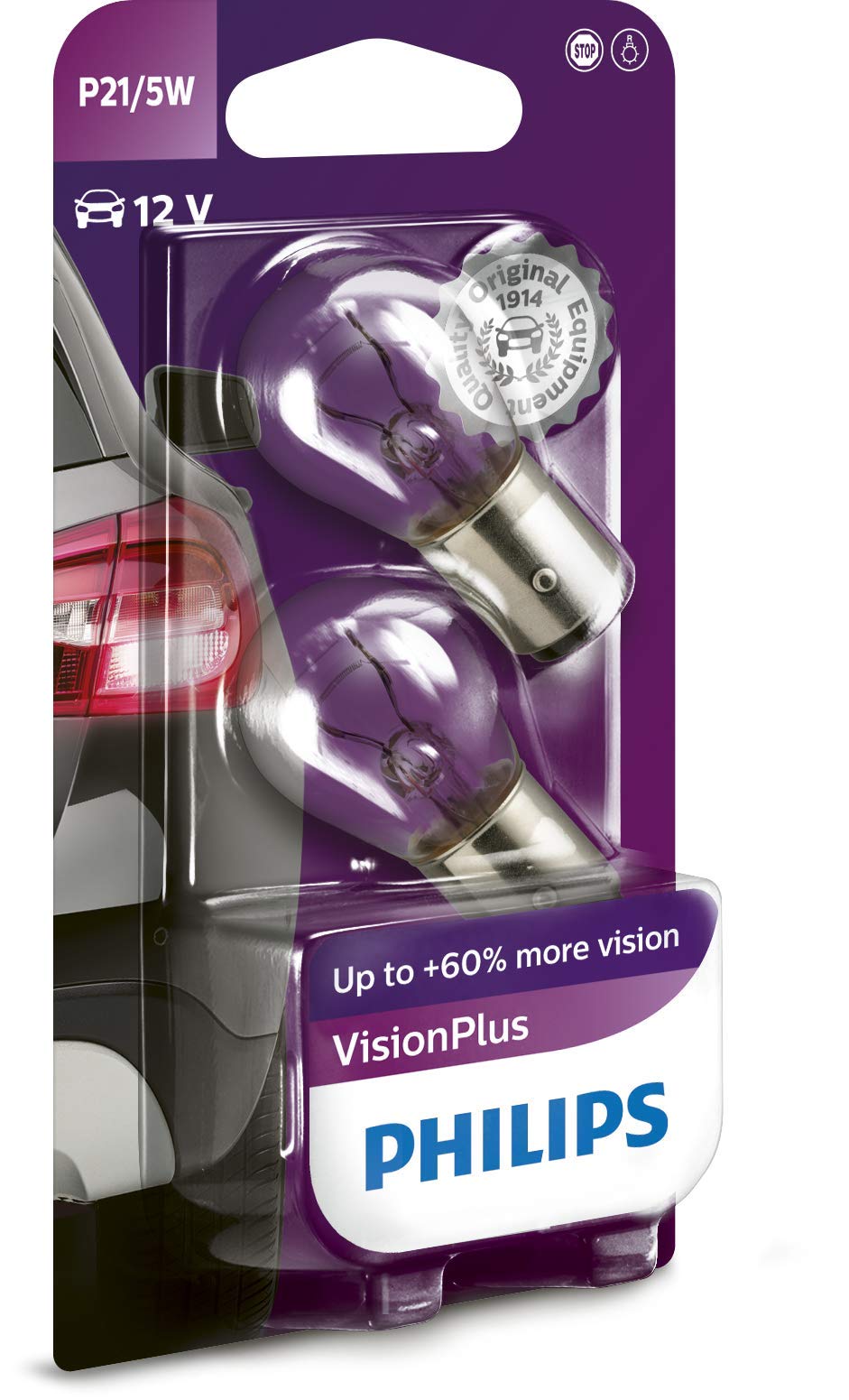 Philips 12499VPB2 VisionPlus P21/5W Signallampe 12499VPB2, 2er Blister, Double Blister, 2 Stück (1er Pack) von PHILIPS