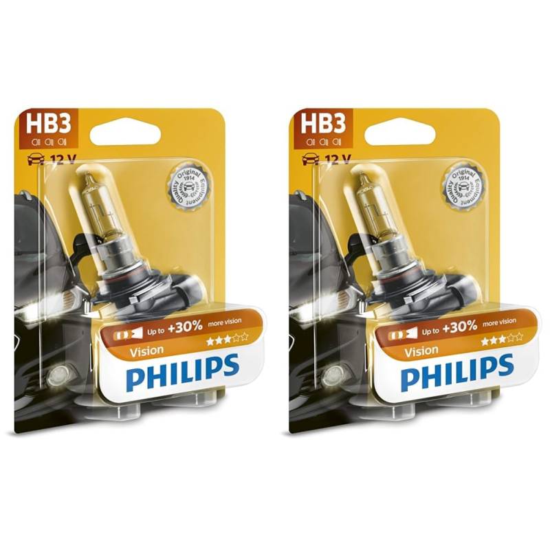 Philips 9005PRB1 Vision +30% HB3 Scheinwerferlampe 9005PRB1, 1er Blister, 13.50x9.50x13.50 (Packung mit 2) von Philips automotive lighting