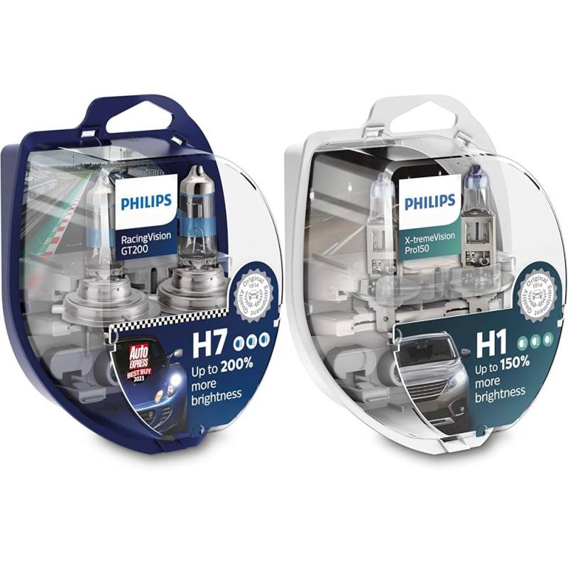 Philips Halogen RacingVision GT200 H7 Scheinwerferlampe +200%, Doppelset 12972RGTS2 Twin box, Silber & H1 Scheinwerferlampe +150%, Doppelset, 565628, Twin box von Philips automotive lighting