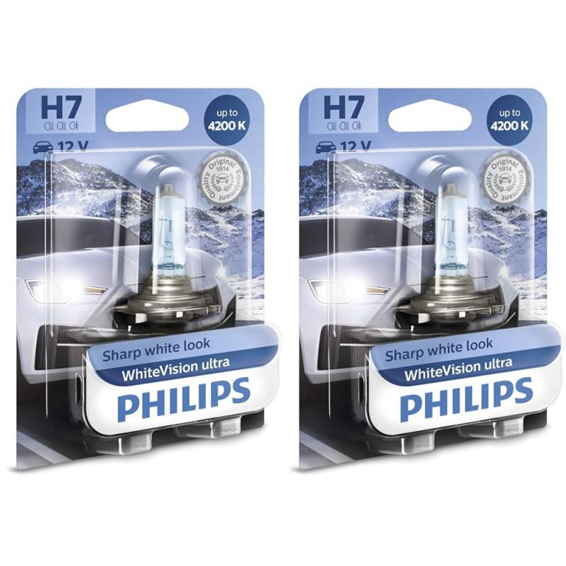 Philips WhiteVision ultra H7 Scheinwerferlampe, 4.200K, Einzelblister (Packung mit 2) von PHILIPS