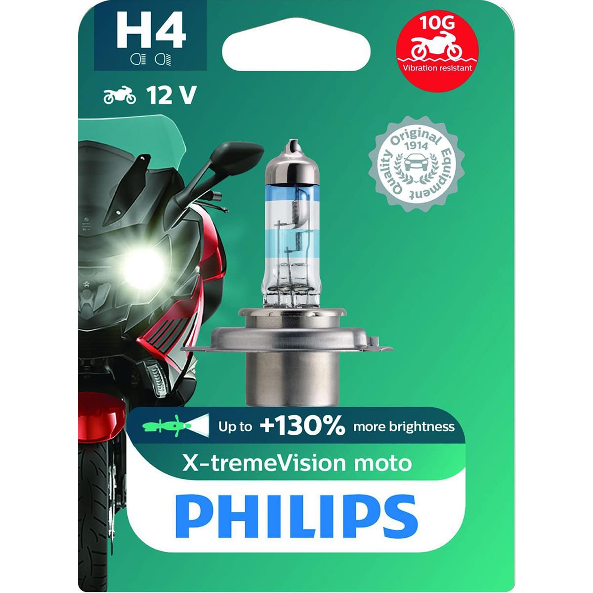 Philips automotive lighting 12342XV+BW X-tremeVision Moto +130% H4 Motorrad-Scheinwerferlampe, 1 Stück, white von PHILIPS