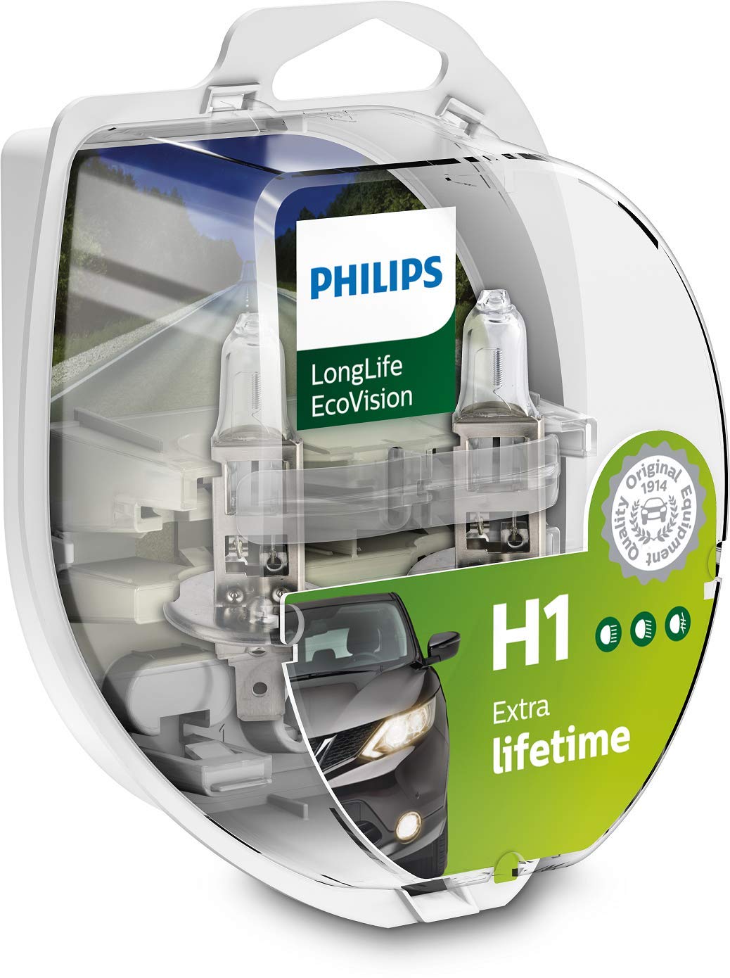 Philips 12258LLECOS2 LongLife EcoVision H1 Scheinwerferlampe, 2-er Kit von Philips automotive lighting