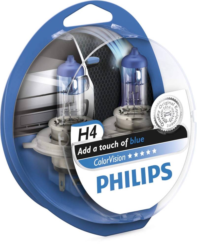 Philips 36793528 ColorVision Scheinwerferlampe H4 2-er Kit, blau von PHILIPS