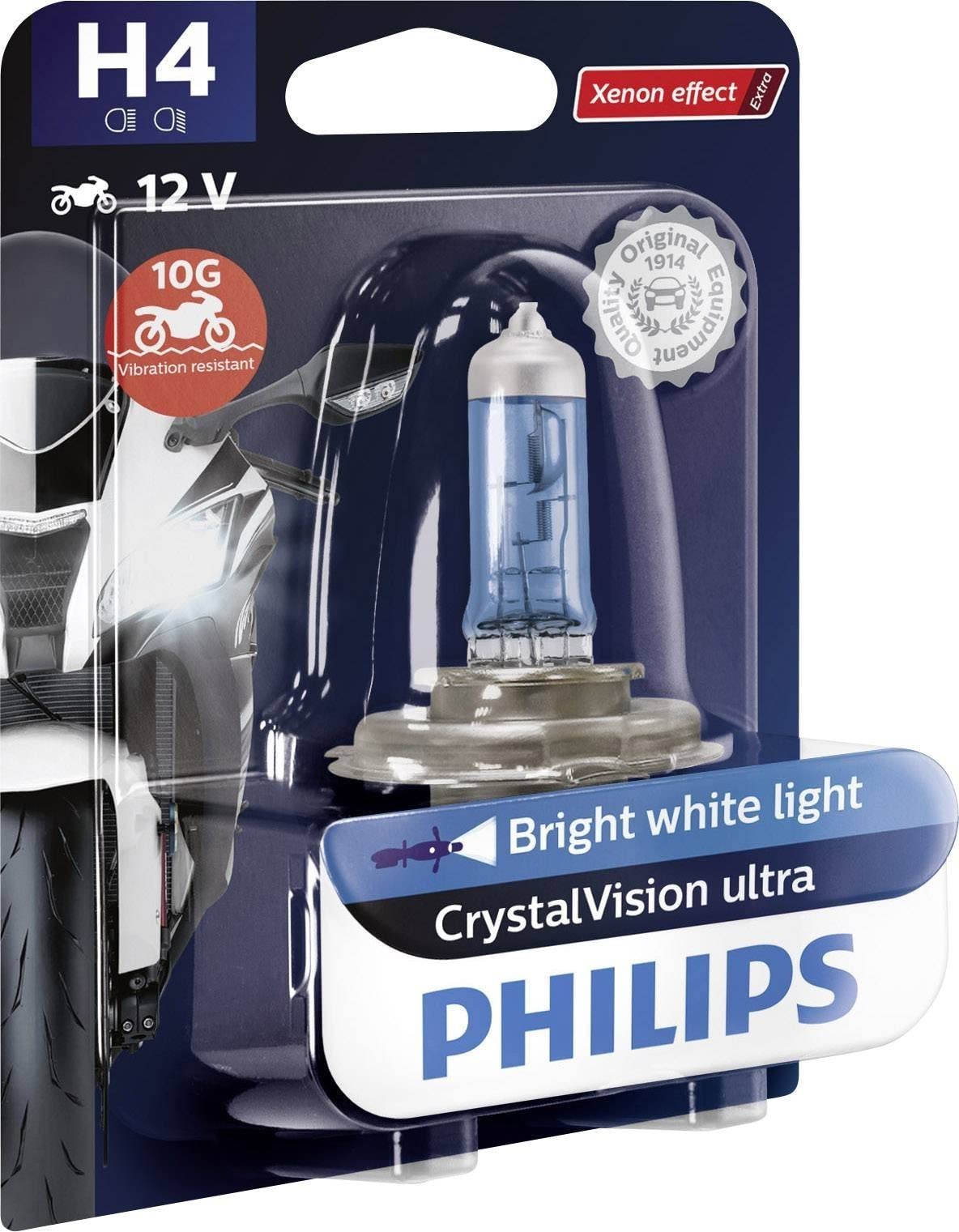 Philips 12342CVUBW Crystalvision Ultra Moto H4 Motorrad-Scheinwerferlampe, 1 Stück von PHILIPS