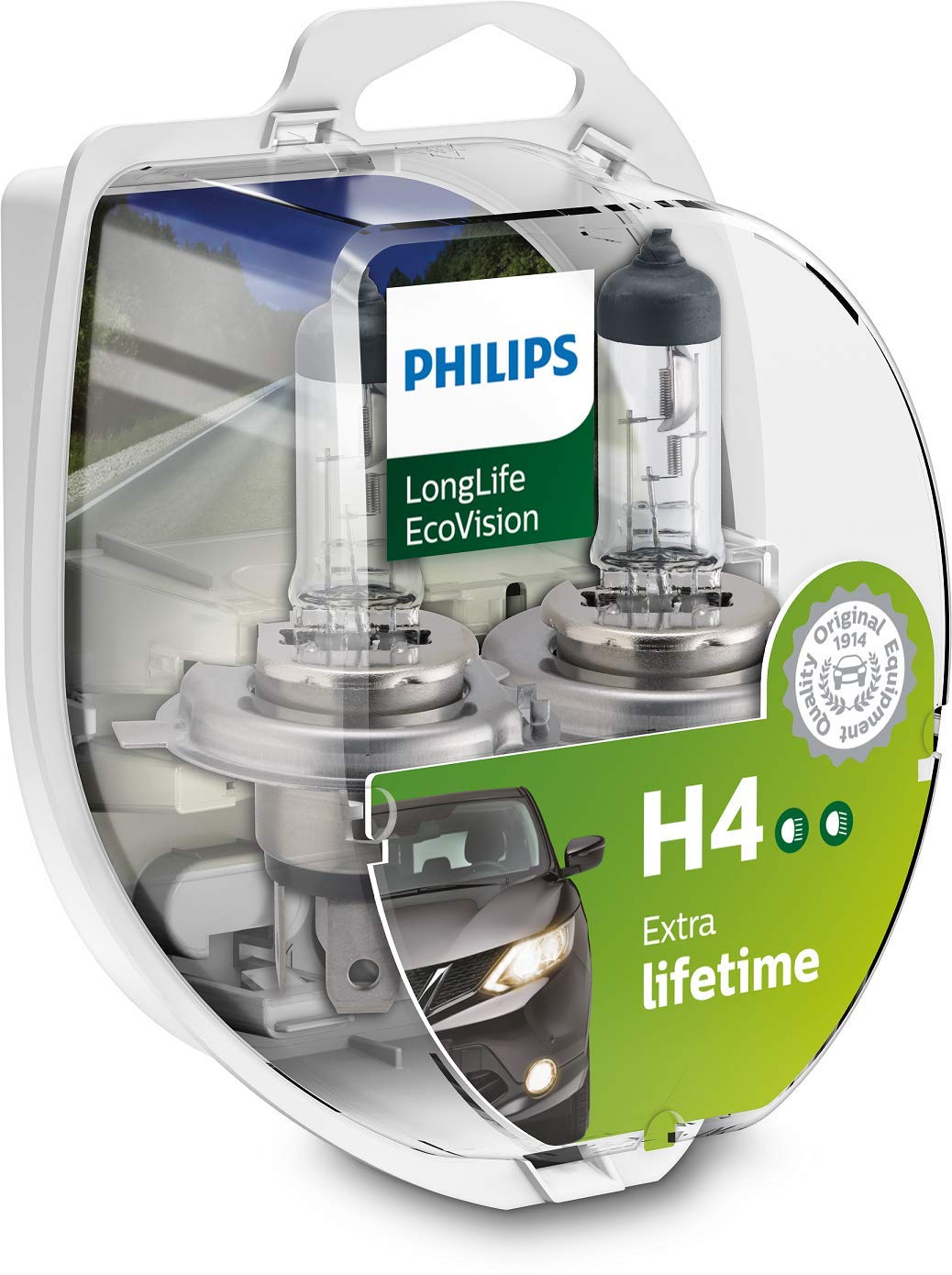 Philips 12342LLECOS2 LongLife EcoVision H4 Scheinwerferlampe, 2-er Kit von PHILIPS