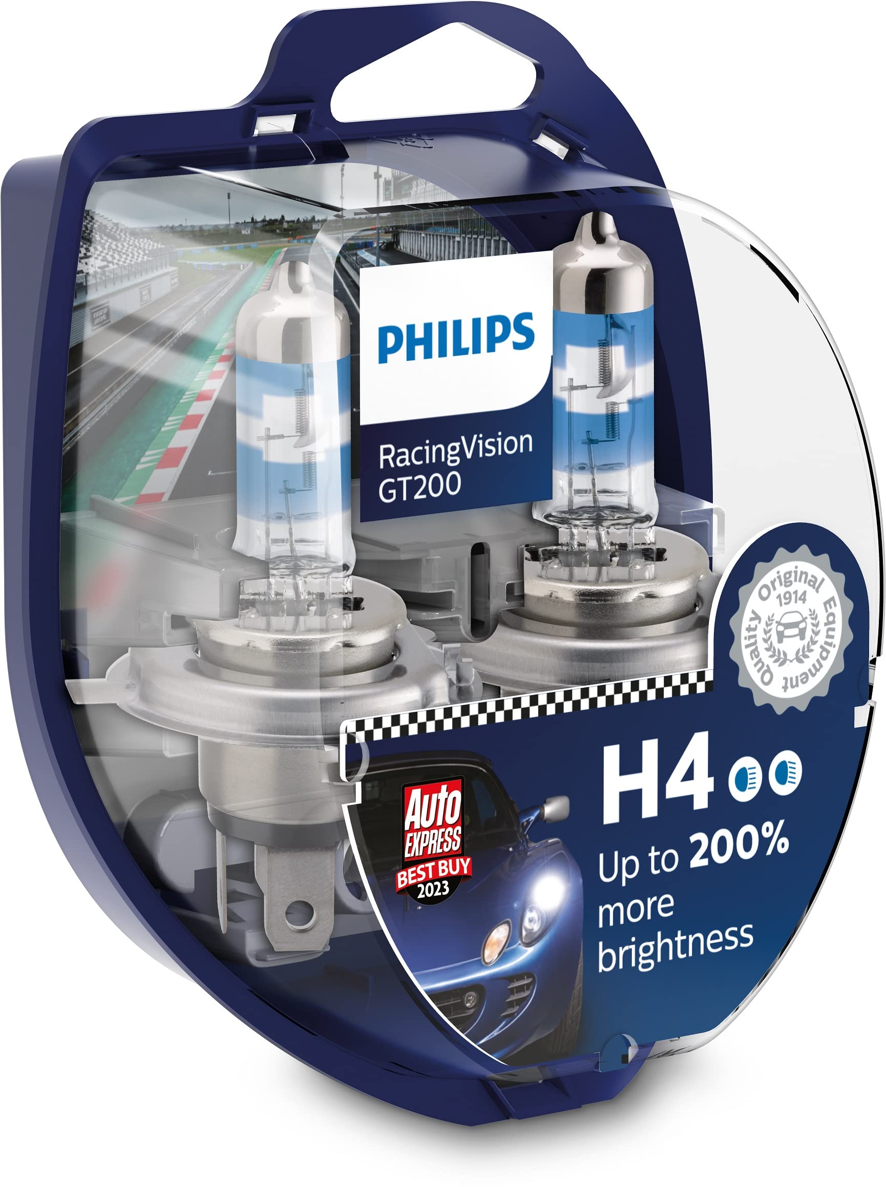 Philips RacingVision GT200 H4 Scheinwerferlampe +200%, Doppelset von PHILIPS