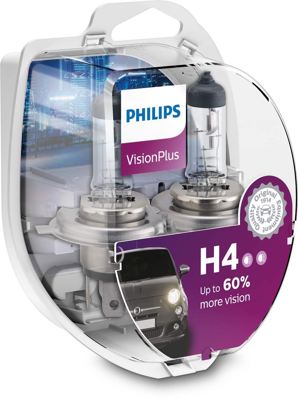 Philips 12342VPS2 VisionPlus +60% H4 Scheinwerferlampe 12342VPS2, 2er Kit von PHILIPS