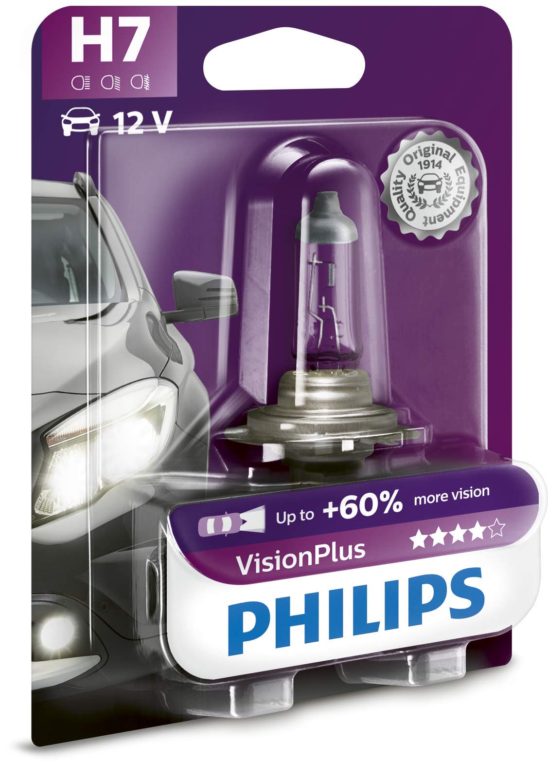 Philips 12972VPB1 VisionPlus +60% H7 Scheinwerferlampe 12972VPB1, Single Blister von PHILIPS