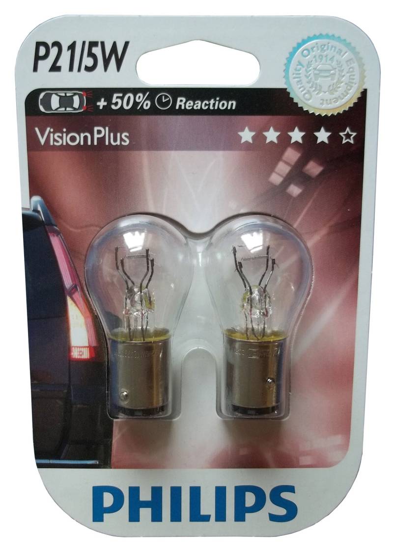 Philips Autolampe P21/5 Watt Vision Plus 12 Volt BAY15d2er Blister (2 Stk.) von PHILIPS