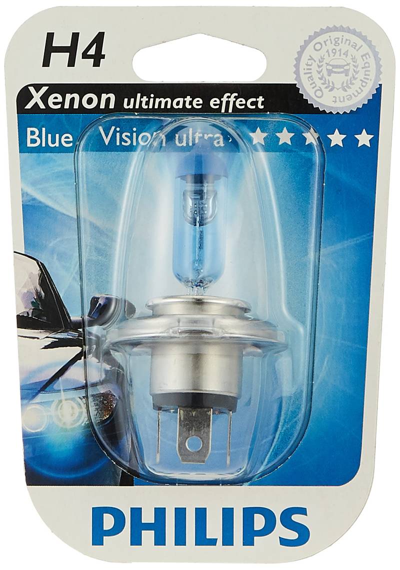 PHILIPS BlueVision Ultra Xenon-Effekt H4 Scheinwerferlampe 12342BVUB1, Einzelblister von PHILIPS