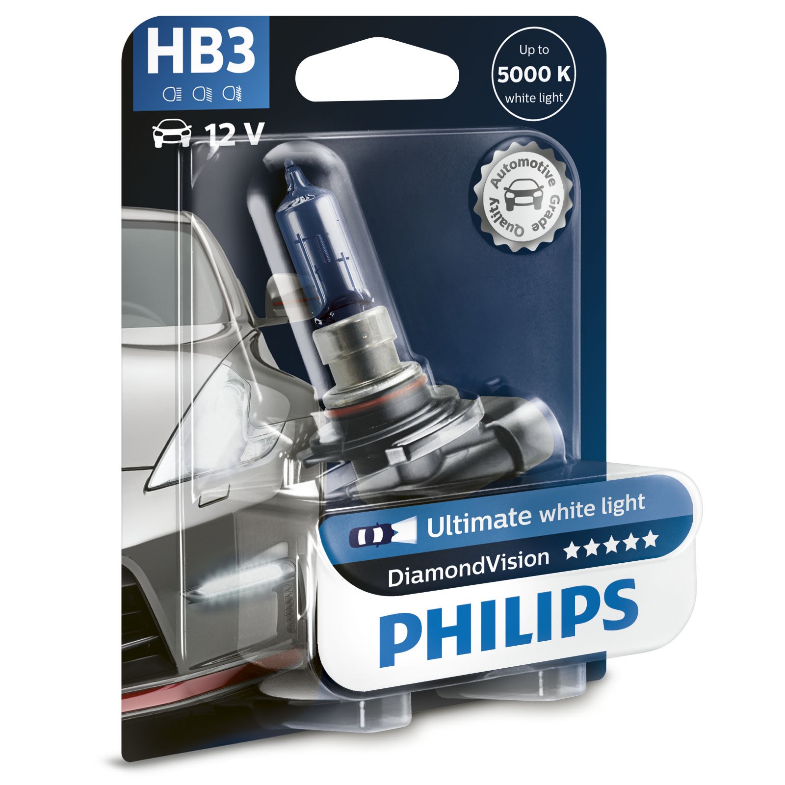 Philips Diamond Vision 5000K HB3 Auto-Scheinwerfer-Birnen (Single Pack), silber, schwarz von PHILIPS