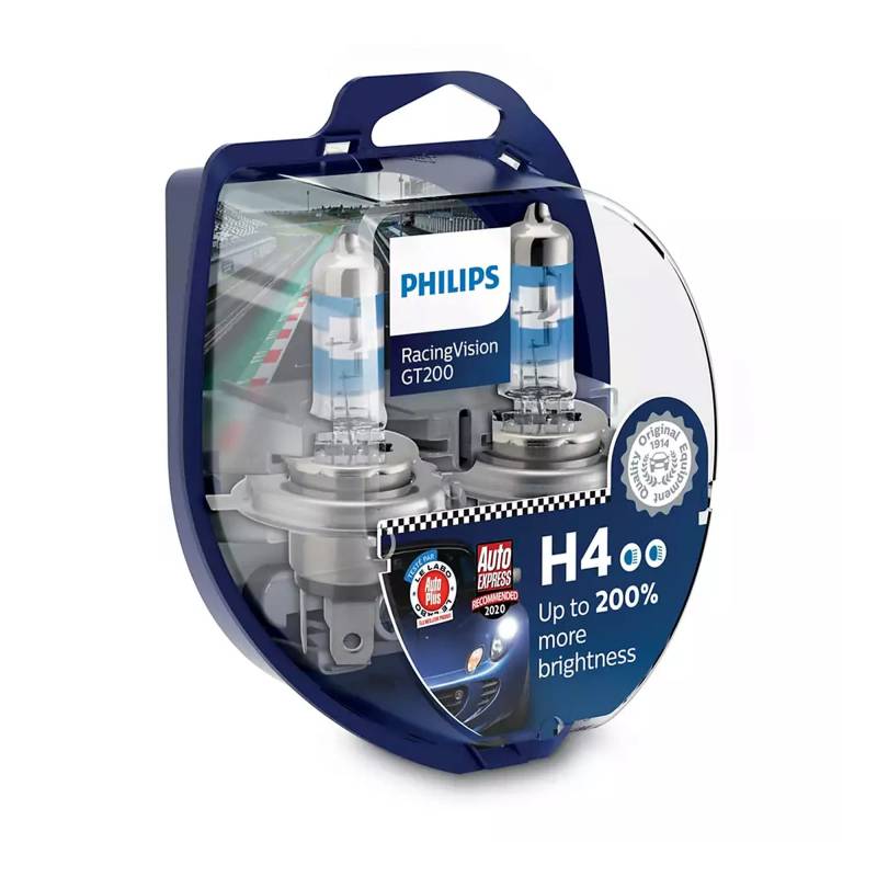 Philips Racing Vision GT200 H4 P43t-38 12 V 60/55 W + 200 % Licht Racing Effekt Auto Motorrad SUV Furgo Camper 4 x 4 Lampen von PHILIPS