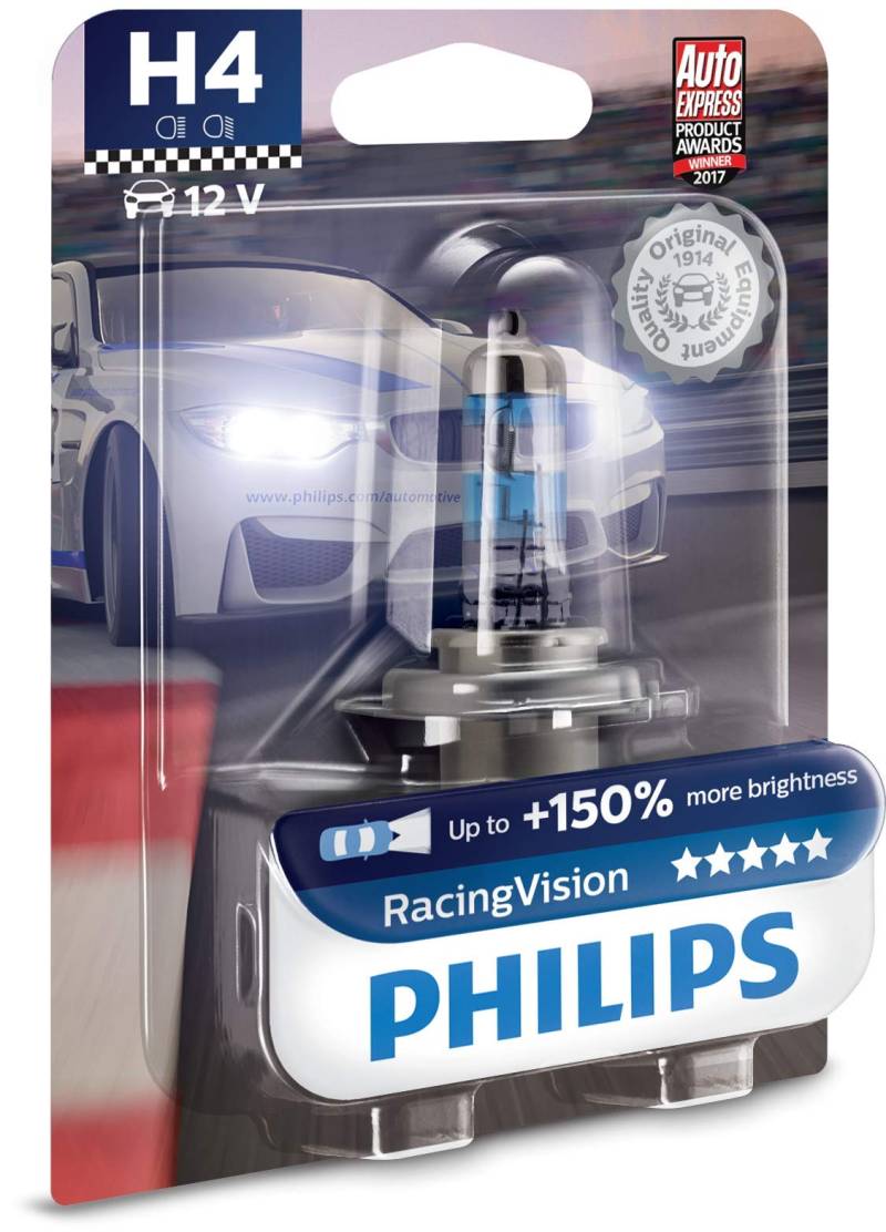 Philips RacingVision +150% H4 Scheinwerferlampe 12342RVB1, Einzelblister von PHILIPS