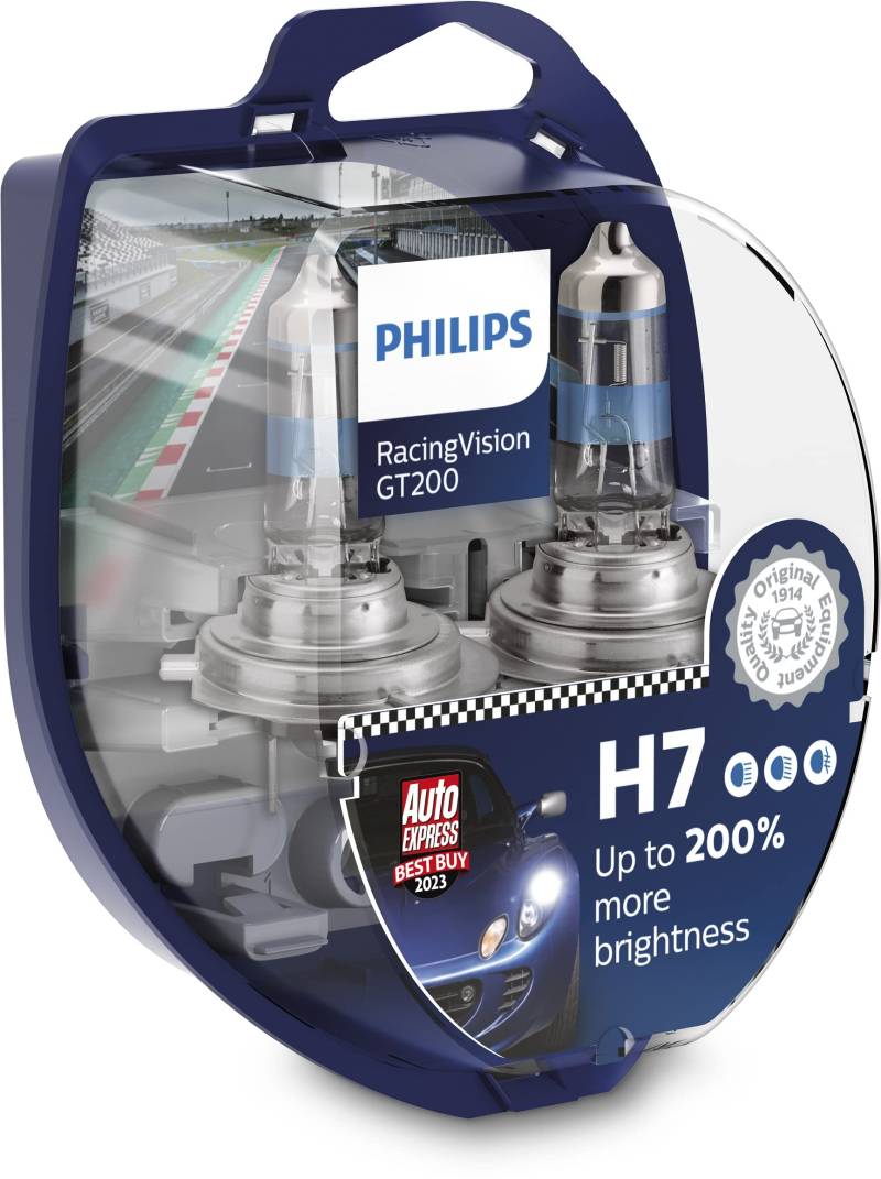 Philips Halogen RacingVision GT200 H7 Scheinwerferlampe +200%, Doppelset 12972RGTS2 Twin box, Silber von PHILIPS