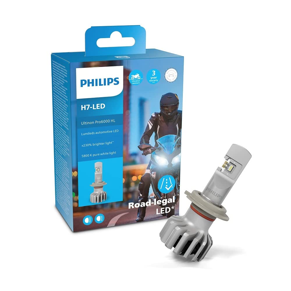 Philips Ultinon Pro6000 H7-LED Motorrad Scheinwerferlampe mit Straßenzulassung, 230% helleres Licht, 5.800K von Philips automotive lighting