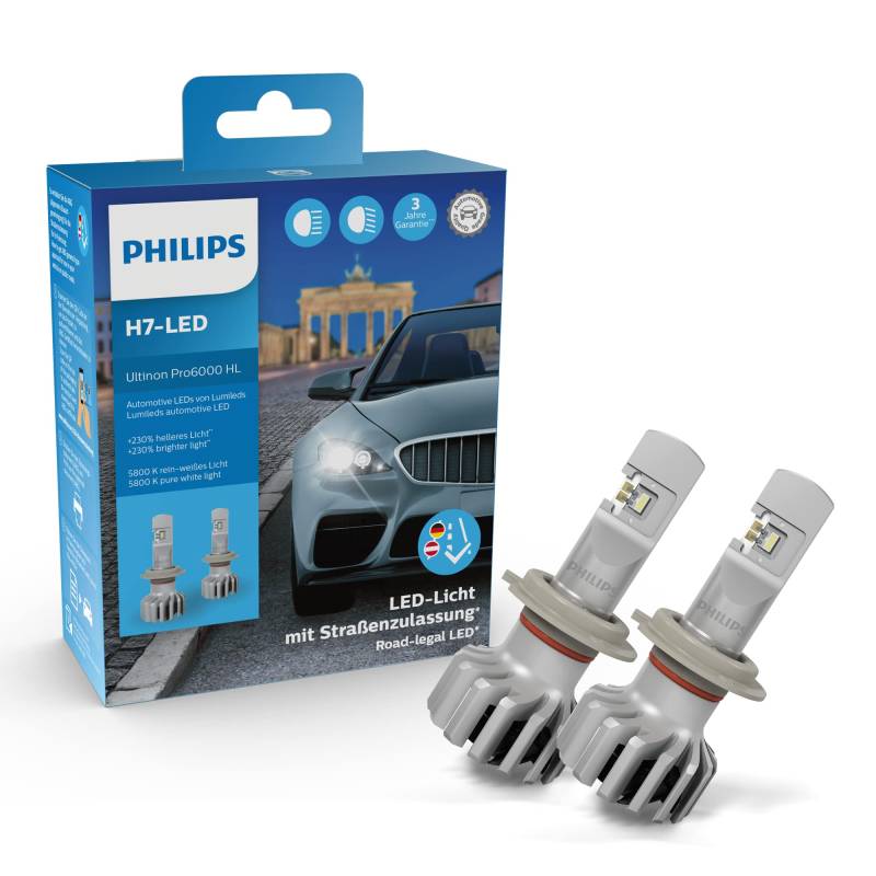 Philips Ultinon Pro6000 H7-LED Scheinwerferlampe mit Straßenzulassung, 230% helleres Licht von PHILIPS