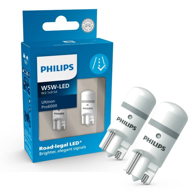 Philips Ultinon Pro6000 W5W T10 LED-Fahrzeugbeleuchtung mit Straßenzulassung, 6.000K, modellspezifische Zulassung als Standlicht/Parklicht/Positionslicht, universell einsetzbar im Fahrzeuginnenraum von PHILIPS