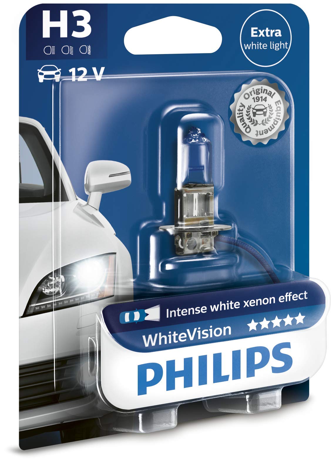 Philips WhiteVision Xenon-Effekt H3 Scheinwerferlampe 12336WHVB1, Einzelblister, Single blister von PHILIPS