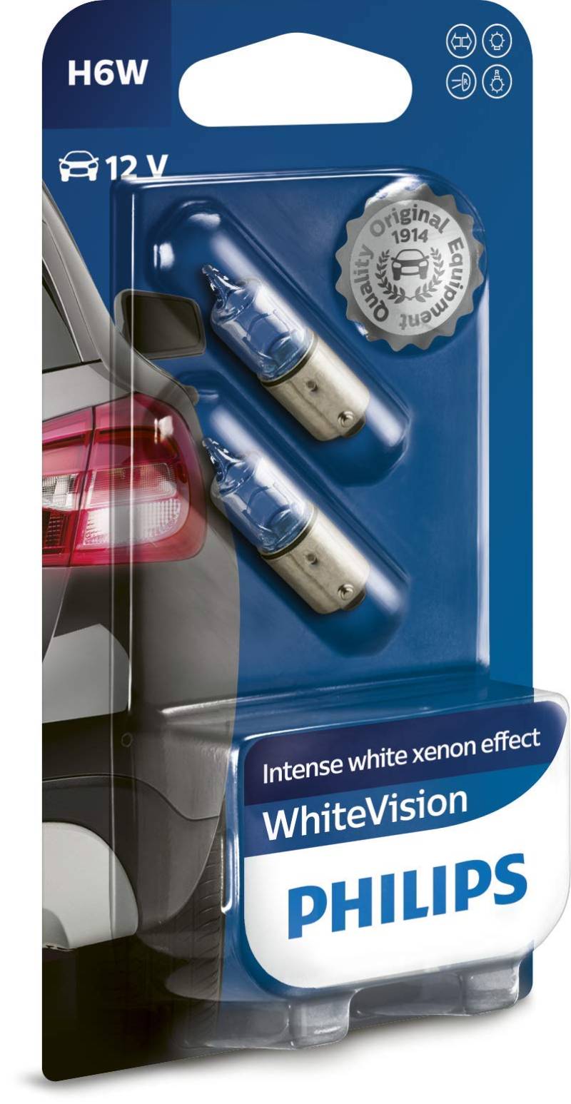 Philips WhiteVision Xenon-Effekt H6W Autolampe 12036WHVB2, Doppelblister, Double blister von PHILIPS