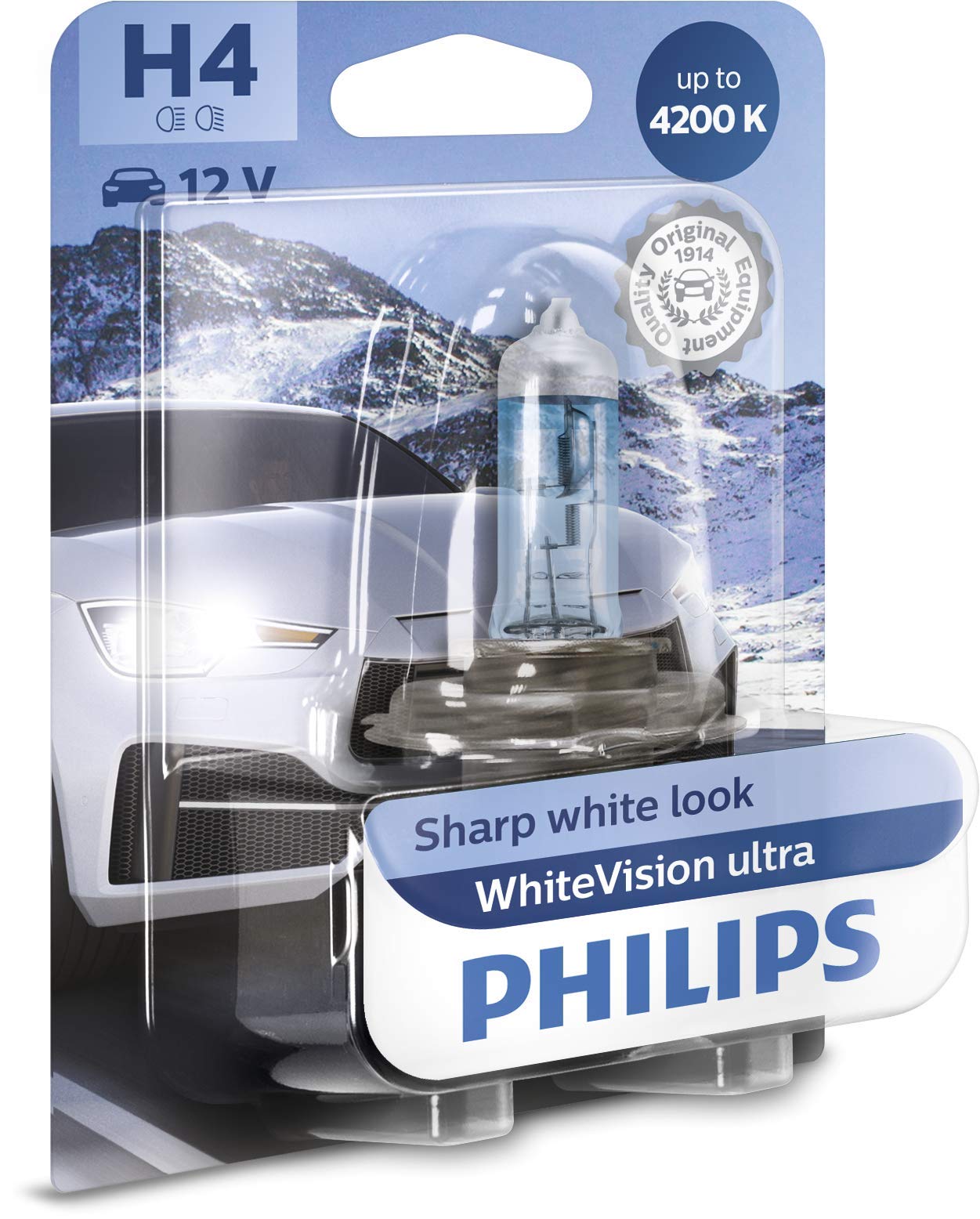 Philips WhiteVision ultra H4 Scheinwerferlampe, 4.200K, Einzelblister, 35489830, Single blister von PHILIPS