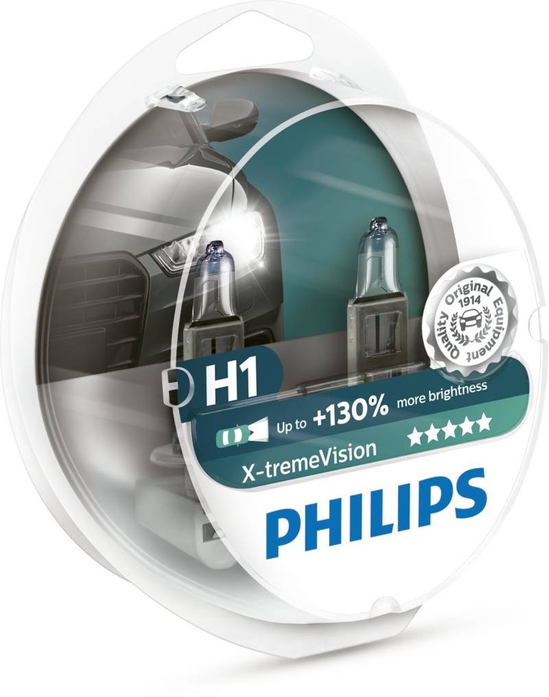 Philips X-tremeVision +130% H1 Scheinwerferlampe 12258XV+S2, 2er-Set, Twin box von PHILIPS