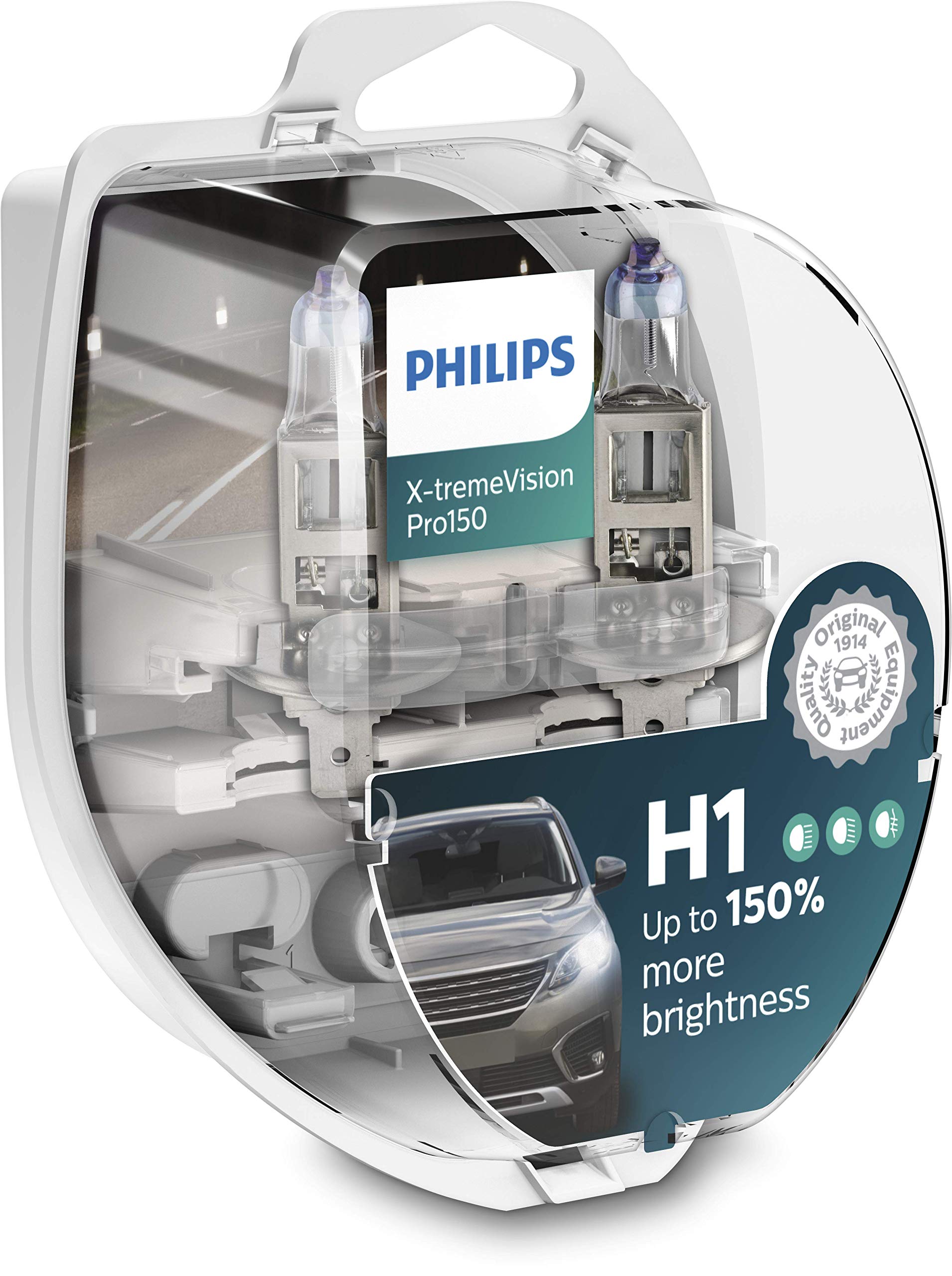 Philips X-tremeVision Pro150 H1 Scheinwerferlampe +150%, Doppelset, 565628, Twin box von PHILIPS