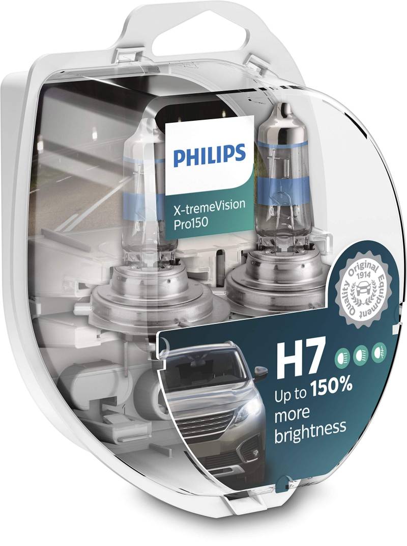 Philips X-tremeVision Pro150 H7 Halogen Scheinwerferlampe +150%, Doppelset, 569428, Twin box, Gelb von PHILIPS