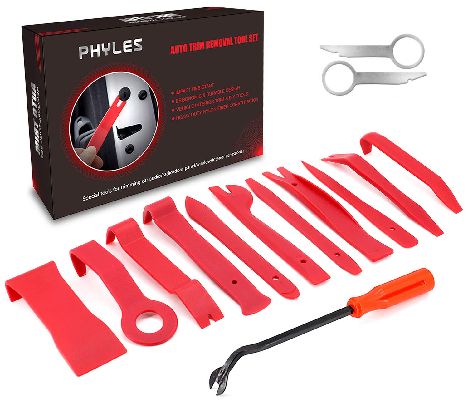 PHYLES Auto Demontage Werkzeuge, 14 Stück Auto Zierleistenkeile-Set Automotive Reparatur Werkzeug Universal für Entfernung Autotür Türverkleidung und Platten, Rot von PHYLES