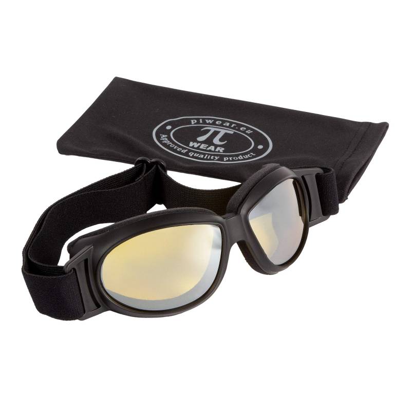 PiWear® Black Hills gelb getönt silver verspiegelt (YTM) I kleine Motorradbrille über Helm winddicht rutschfest gepolstert beschlagfrei Nachtfahrbrille von PiWear