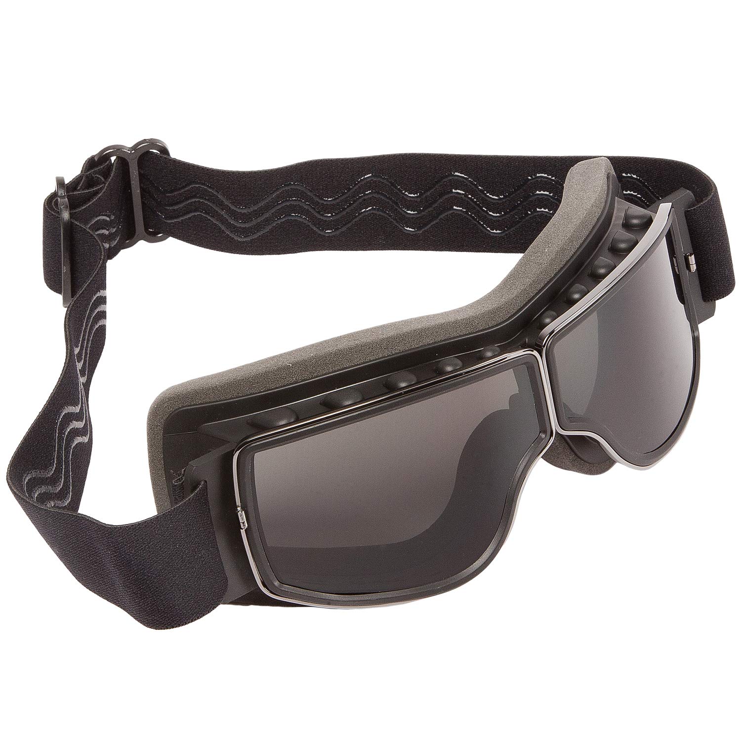 PiWear® Nevada Motorradbrille über Helm für Brillenträger geeignet Retro Klassik Oldtimer Schutzbrille schwarz dunkel getönt von PiWear