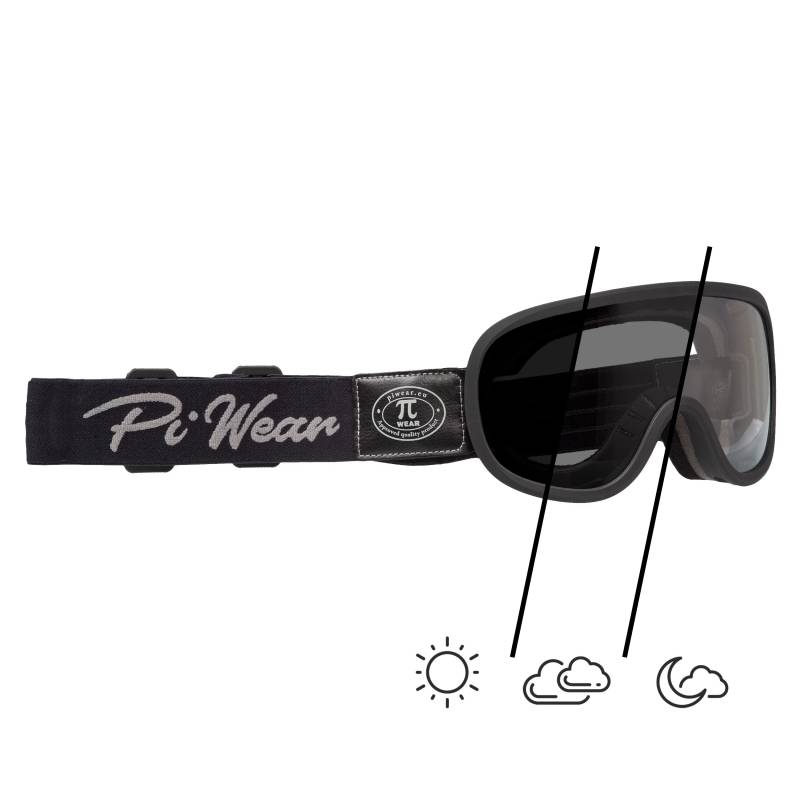 PiWear Arizona Schwarz 24DCL | Motorradbrille selbsttönend Überbrille retro Crossbrille winddicht von PiWear